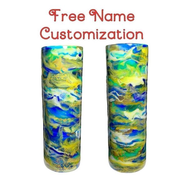 Blue Yellow Swirl 30 oz Pre Made Epoxy Stainless Tumbler - Picture 1 of 3